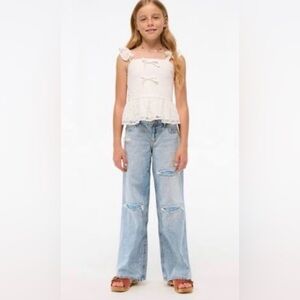 Abercrombie Lids Low Rise Baggy DistressedJeans Light Wash Size Girls 9/10 Reg.